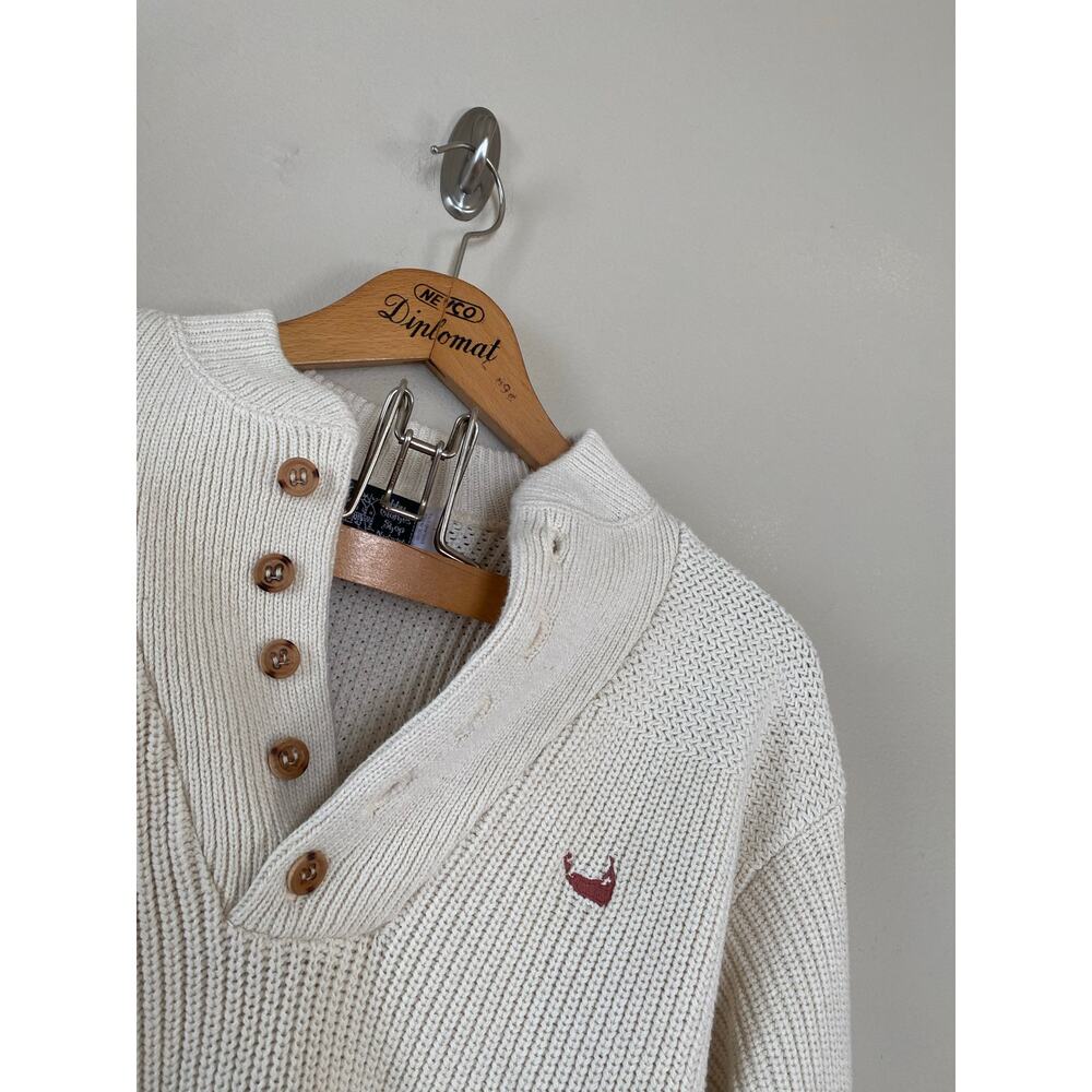 Vtg Nobby Clothes Shop Nantucket Cotton Sweater Mens L Fisherman Buttons Cream